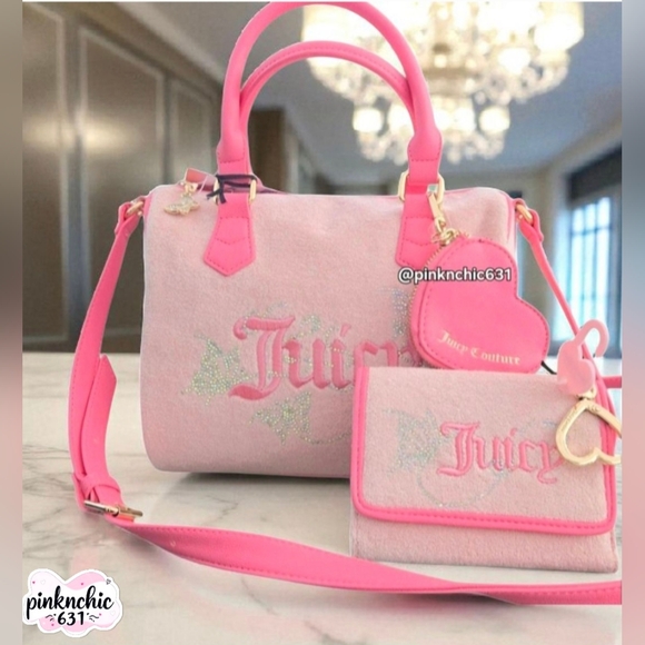 Juicy Couture Pink Wingin It Speedy Satchel Rhinestone Butterfly Purse & Wallet - Picture 1 of 9